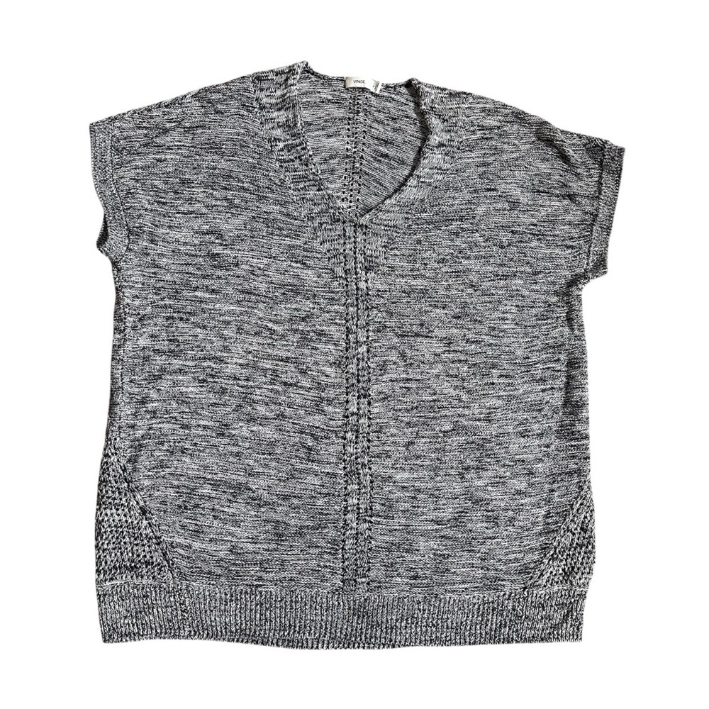 Vince Marbled Black Pointelle Knit Top US M